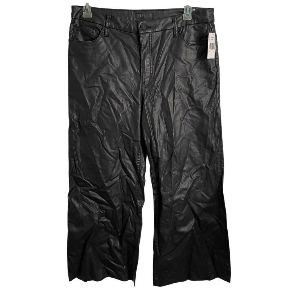 KUT From The Kloth Womens Meg Ab Fab High Rise Wide Leg Pants 14 Black Coated